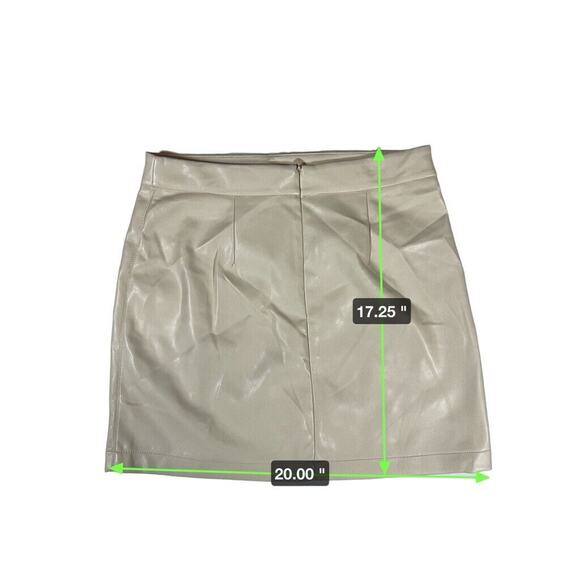 Shinestar Women’s Vegan Faux Leather Mini Skirt M Beige High Waist NWT - Picture 6 of 6
